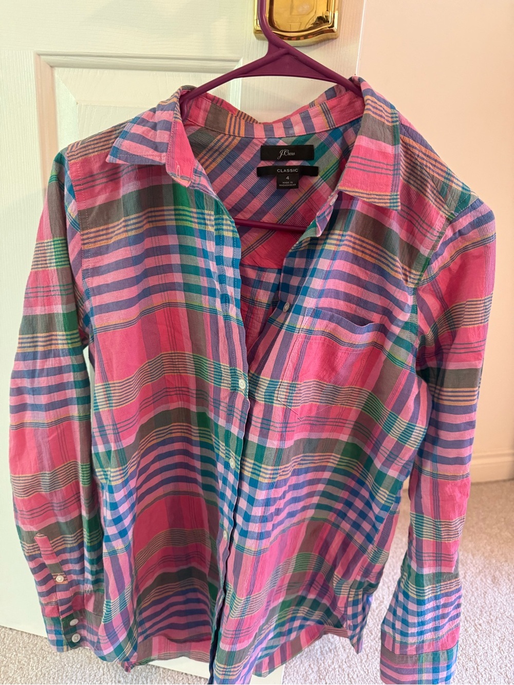 J.Crew womens Classic Pink Plaid Button-Up Shirt